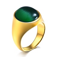Men Ring Titanium Steel Opal Oval Retro Gold Silver Color Anti-rust Non-Fading Men's Ring Multiple C
