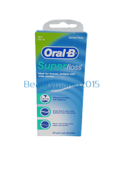 Oral b superfloss  50 pcs/box ไหมขัดฟัน ออรัลบี ซุปเปอร์ฟลอส รสมิ้นท์ 50 เส้น สำหรับ คนจัดฟัน