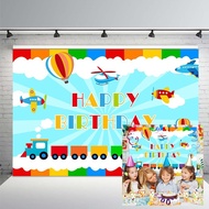 5x3ft Transportation Happy Birthday Photography Backdrop Train Party Decorations for Boys Blue Sky W
