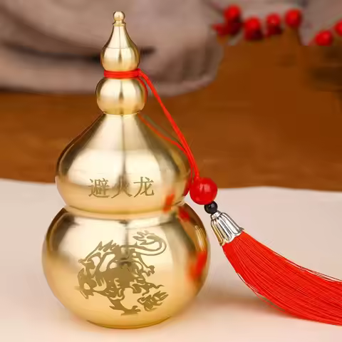 Retro Fire-Avoiding Dragon Gourd Top Open Chinese Brass Feng Shui Wu Lou Gourd Desk Fortune Treasure