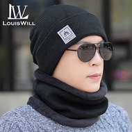 Louiswill mũ len trùm đầu 2 Trong 1 Mùa Đông Mũ đan Khăn bảo vệ tai Dệt Kim Mũ len lót vải nhung khă