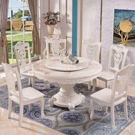 superior productsEuropean-Style Dining Tables and Chairs Set round Table with Turntable Solid Wood Marble Dining-Table r