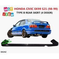 HCIVIC EK EK99 S21 (99-00) TYPE B REAR SKIRT BACK (4 DOOR) / FRONT LIP MUGEN / TYPE R Skirting Bumpe