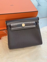 Hermes🌟 mini herbag  石板灰銀釦 帆布 stamp K