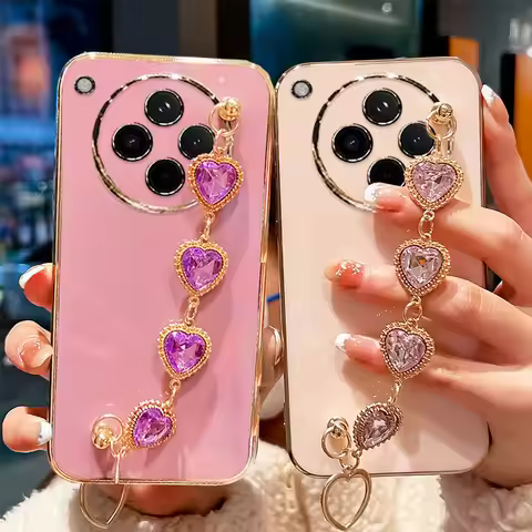 Wrist Bracelet Phone Case For Oppo Find X8 Case Luxury Love Heart Chain Plating Cover For OPPO Find 