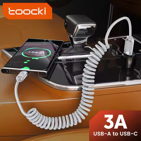 Toocki USB A Cable to Type C 3A Fast Charging Spring-Braided USB Cable 1.5M 1/2Pcs for iPhone 16 Xia
