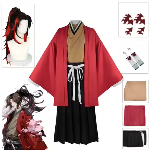 Anime Demon Slaye Tsugikuni Yoriichi Cosplay Costume Wig Tattoo Earrings Full Set Japanese Leisure M