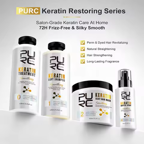 PURC Keratin Treatment Hair Care Set Straightening Shampoo Hair Mask Smoothing Nourishing Repair Dam