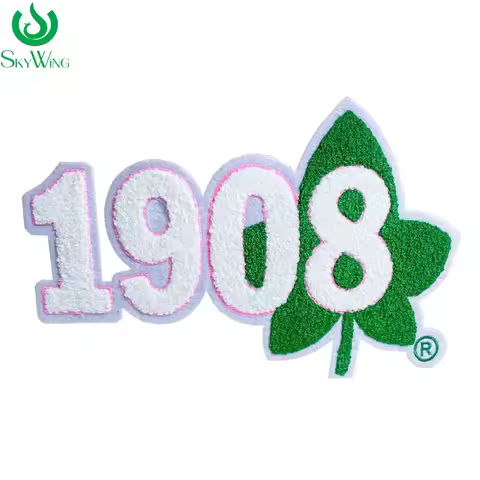 Iron on Chenille Patch for Sweatshirt, Hoodie with Ivy Leaf, AKA Sorority, Pink and Green, 11 inch, 