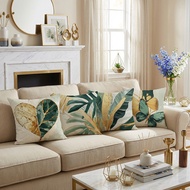 Linen Pillow Case Green Plant Leaf "Be Joyful" Pattern Pillow Cover 40x40/45x45/50x50/55x55/60x60cm
