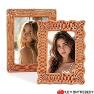 LEMONTRE8EDY Rattan Photo Frames, PP Woven Handmade Wicker Photo Frames, Boho Style Rustic Charm 4x6