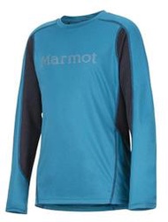L/XL 美國 Marmot 土撥鼠 B-Windridge Logo 童 防曬快乾長袖上衣-藍綠/鐵灰  特價935