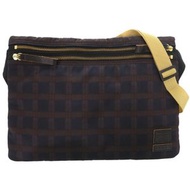 Marni x Porter 漸層格紋尼龍海軍藍和酒紅色斜背包 1153 [二手] MARNI男士