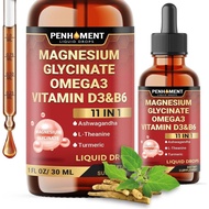 11 in 1 Glycine Liquid Drink, Contains Omega-3, Ashwagda, Turmeric, 1 Ounce, 2 Months Supply