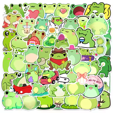 50Pcs Kawaii Frog Cartoon Stickers Retro Style Sticker Cute Animal Meme DIY Luggage Laptop Phone Gui