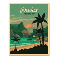 ภาพวาดผ้าใบท่องเที่ยวภูเก็ตไทยย้อนยุค - โปสเตอร์ตกแต่งผนังที่สดใสสำหรับบ้าน - ภาพจิตรกรรมฝาผนังที่สว