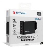 Verbatim 4端口 200W PD 3.0 &amp; QC 3.0 GaN充電器 (英規插頭