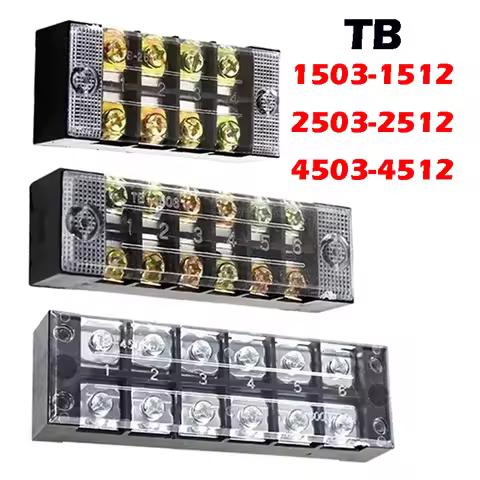 15A/25A/45A 600V Dual Row Barrier Screw Terminal Block Wire Connector TB Series 3/4/5/6/8/10/12 PIN