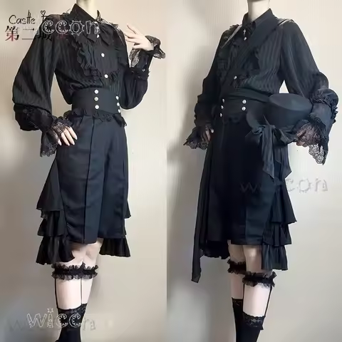 disfraz adulto halloweeen Women Jirai Kei Ouji Style Outfit Lolita Medieval Blouse Fancy Black Suitк