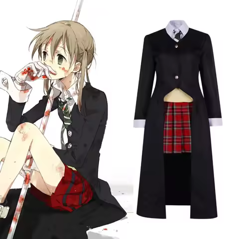 Soul Eater Maka Albarn Cosplay Costume Set, Black Jacket & Red Plaid Skirt Outfit for Stage & Comic 
