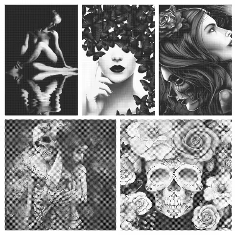 40x60cm abstract art WD-a0059~a0064 one color dot painting punktmalerei stippelen een kleur stippen 