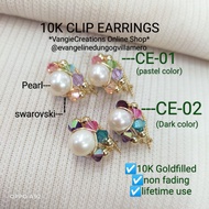 VangieCreations 10K CLIP EARRINGS PEARL SWAROVSKI