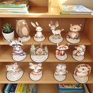 12pcs Wooden Table Signs With Forest Animals, Enchanted Magic Decorations For Birthday Camps And Par
