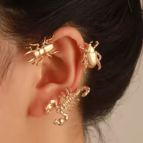 1pcs Gother Insect Clip Earring For Man Woman Beetle Scorpion Fake Piercing Helix Earring Punk Gold 