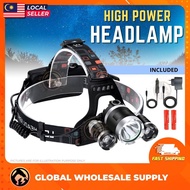 Global Pro Heavy Duty 3 Led 4 Modes Rechargeable LED Headlamp 10000 Lumens Bright Headlight with Red