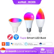 MOES Tuya Bulb, RGB LED Dimmable Light Voice Timer App Matter WiFi Zigbee Smart Life E27 E14 GU10