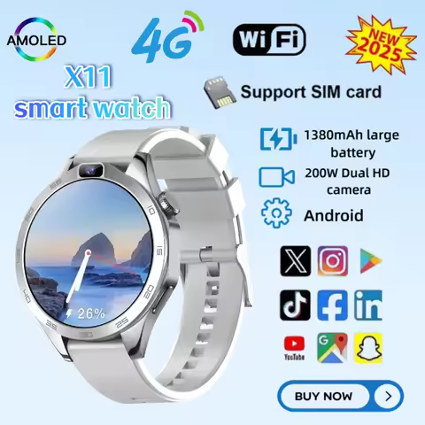 X11 New 4G Men Smartwatch SIM Card 8GB+128GB Android OS 1.85-inch 1380mah battery dual HD cameras WI