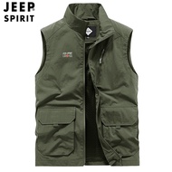 เสื้อกั๊ก JEEP ของผู้ชายเสื้อกั๊กโอเวอร์ไซส์ทรงหลวมเสื้อกั๊กหลายกระเป๋าตกปลากลางแจ้งเสื้อกั๊กเสื้อกั