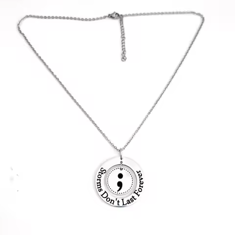 Semicolon Jewelry Mental Health Awareness Gift Storms Don't Last Forever Inspirational Stainless Ste
