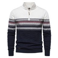 2024 Trendy European Size Stand Collar Men's Sweater Half Zipper Knitting High Quality All-Match Men