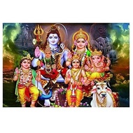 Shiva Parvati Ganesha Indian Art Hindu God Figure Canvas Painting Religious Poster Print Wall Pictur