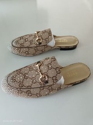 Gucci 古馳滿天星燙鑽包頭半拖鞋