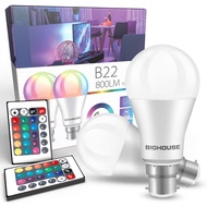 B22 Colour Changing Light Bulbs, Dimmable 10W RGB B22 Bayonet Light Bulbs with Remote Control, 60W I