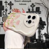 1 ชิ้น เคสโทรศัพท์ป้องกันเลนส์แบบมีรูพรุนกันกระแทกหนาลายดอกทิวลิปแฟชั่นสีขาวครีมเข้ากันได้กับ 17/17 