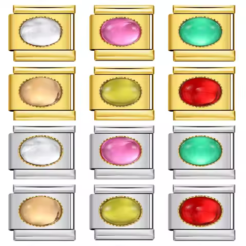 URING Women Men Vacation Cute Gift Ellipse Round Color CZ Italian Charm Links 9mm Stainless Steel Br