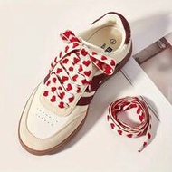 1 Pair Fashion Red Heart Pattern Flat Shoelaces 120CM/47.24 Inch, Glossy Red & White Hearts Design, 