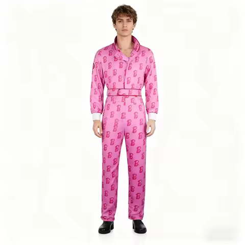 Movie Barbie Ken Cosplay Costume Adult Mens Fashion Printing Long Sleeve Jumpsuit Suits Halloween Ca
