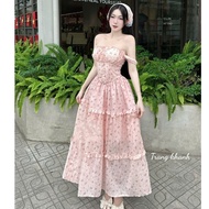 Long floral dress, long strapless floral dress with pretty bust T181(Z4)