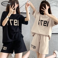 M-4XL Korean Letter Casual Sets Women Plus Size Shorts Sleeve Tshirt + Shorts