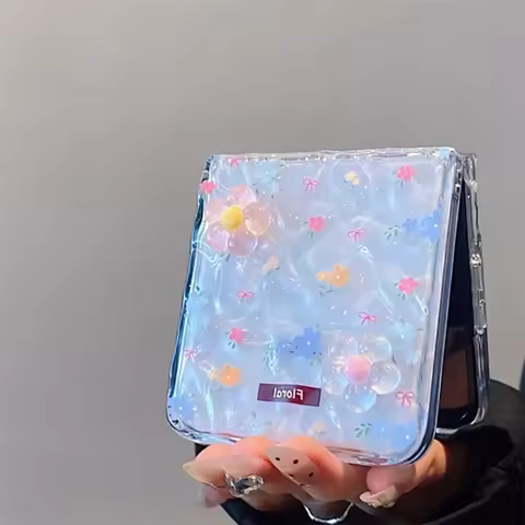 Korean Cute Colorful Flower Water Ripples Clear Case For Samsung Galaxy Z Flip 7/6/5/4/3 For Xiaomi 