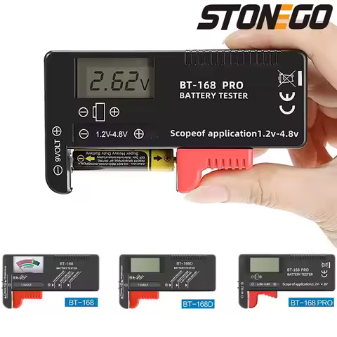 STONEGO Universal Battery Checker Model BT-168/BT-168D/BT-168PRO for AA AAA C D 9V 1.5V 3.7V 18650 B