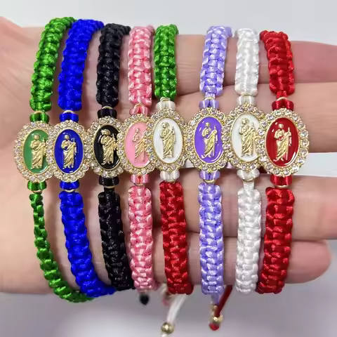 Mexican Religious San Judas Tadeo Jewelry Our Father Of Saint Jude Charm Handmade Rope Chain String 