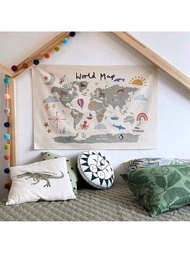 Ins北歐新世界地圖背景牆掛帆布幼兒園兒童房裝飾兒童攝影道具