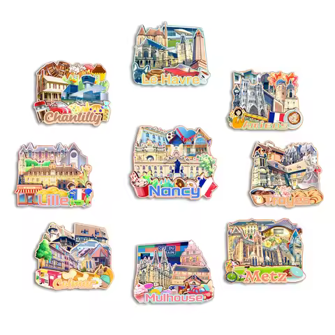 Metz Mulhouse Nancy Colmar Troyes Lille Amiens Chantilly Le Havre France Fridge Magnet Travel Souven