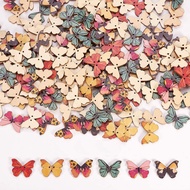 50pcs Vintage Butterfly Wooden Buttons  2 Hole 28 mm Mixed Color Buttons Decorative Buttons for for 