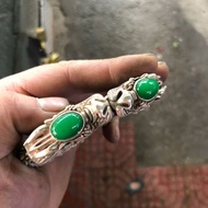 Antique Antique Old Object Collection Daqing Qianlong Year-Made Dragon Head Bracelet Emerald Bracele